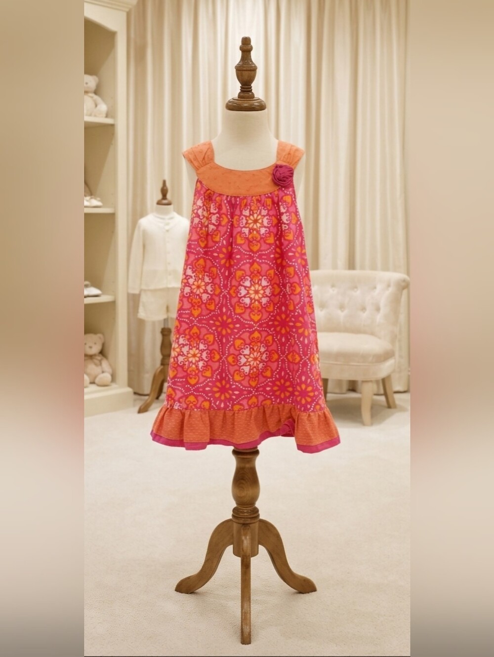 Penelope Mack 6X Bright Pink & Orange Sleeveless Dress